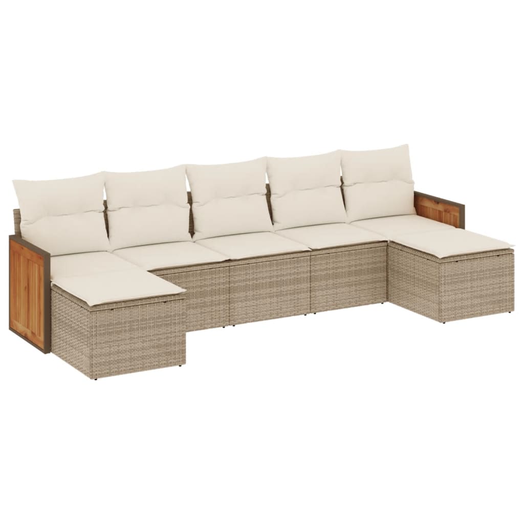 Set Divani da Giardino 7 pz con Cuscini Beige in Polyrattan 3260315