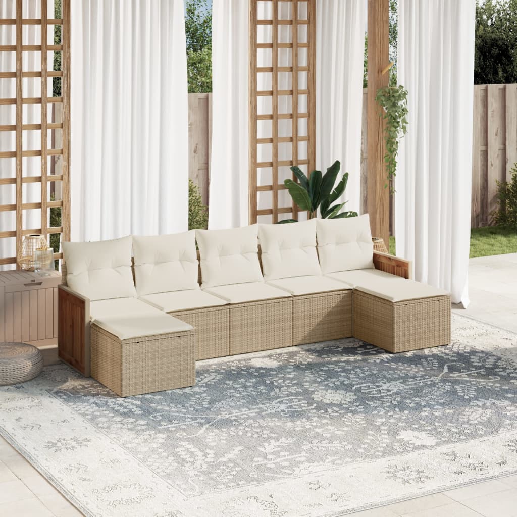 Set Divani da Giardino 7 pz con Cuscini Beige in Polyrattan 3260315