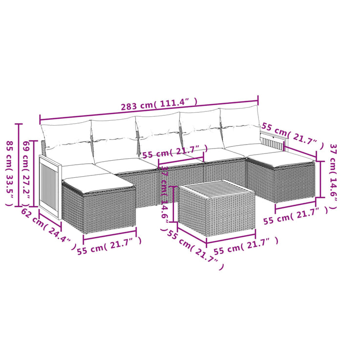 Set Divani da Giardino con Cuscini 8 pz Nero in Polyrattancod mxl 88155