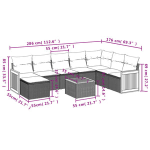 Set Divano da Giardino 9 pz con Cuscini Beige in Polyrattancod mxl 88154