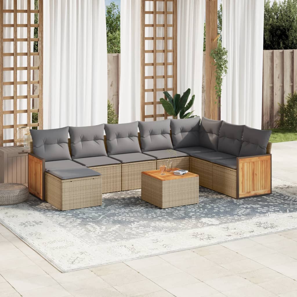 Set Divano da Giardino 9 pz con Cuscini Beige in Polyrattancod mxl 113281