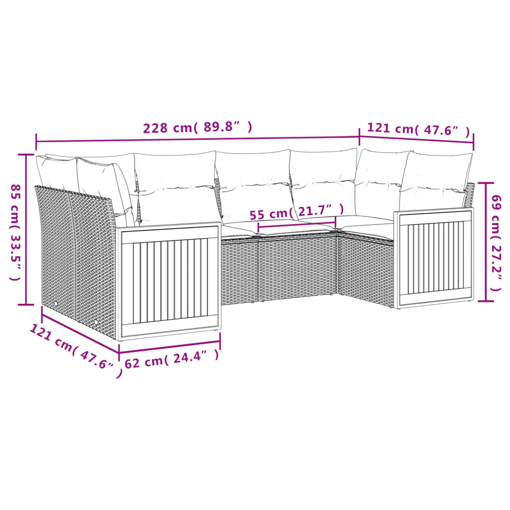 Set Divano da Giardino 6 pz con Cuscini Nero in Polyrattancod mxl 92166