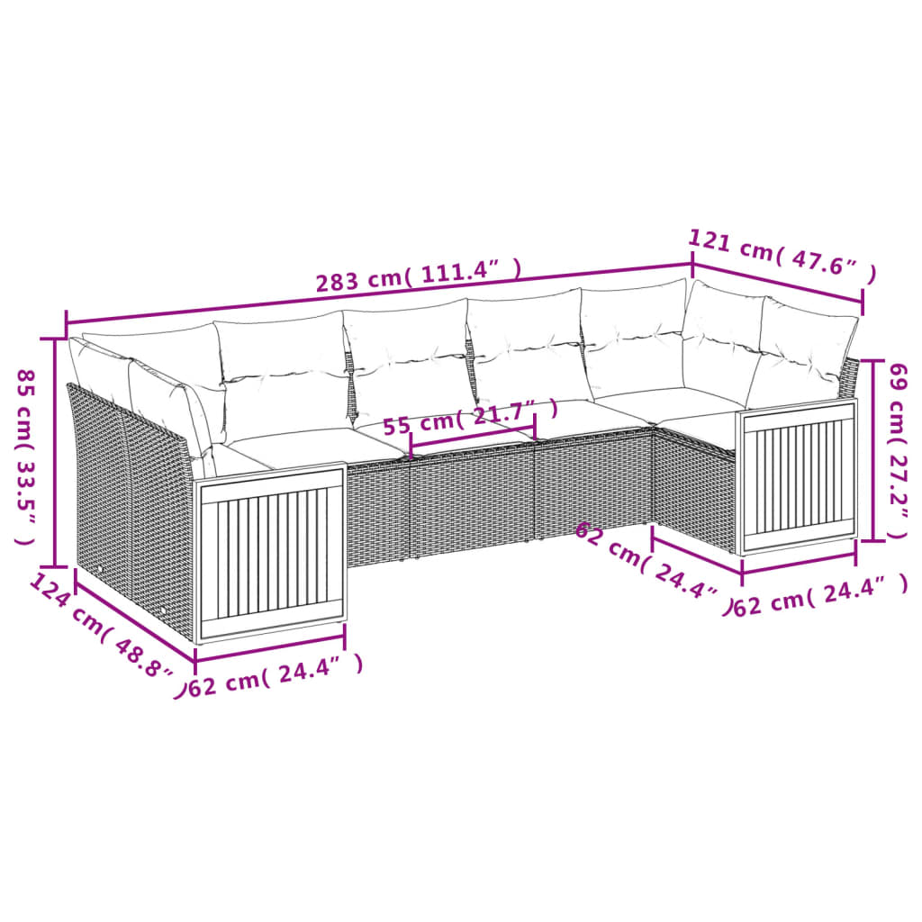 Set Divani da Giardino 7 pz con Cuscini Beige in Polyrattan 3260351