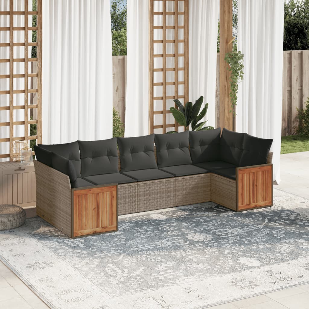 Set Divani da Giardino 7 pz con Cuscini Grigio in Polyrattan 3260352