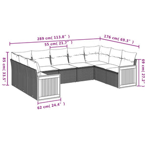 Set Divani da Giardino 9 pz con Cuscini Nero in Polyrattan 3260354