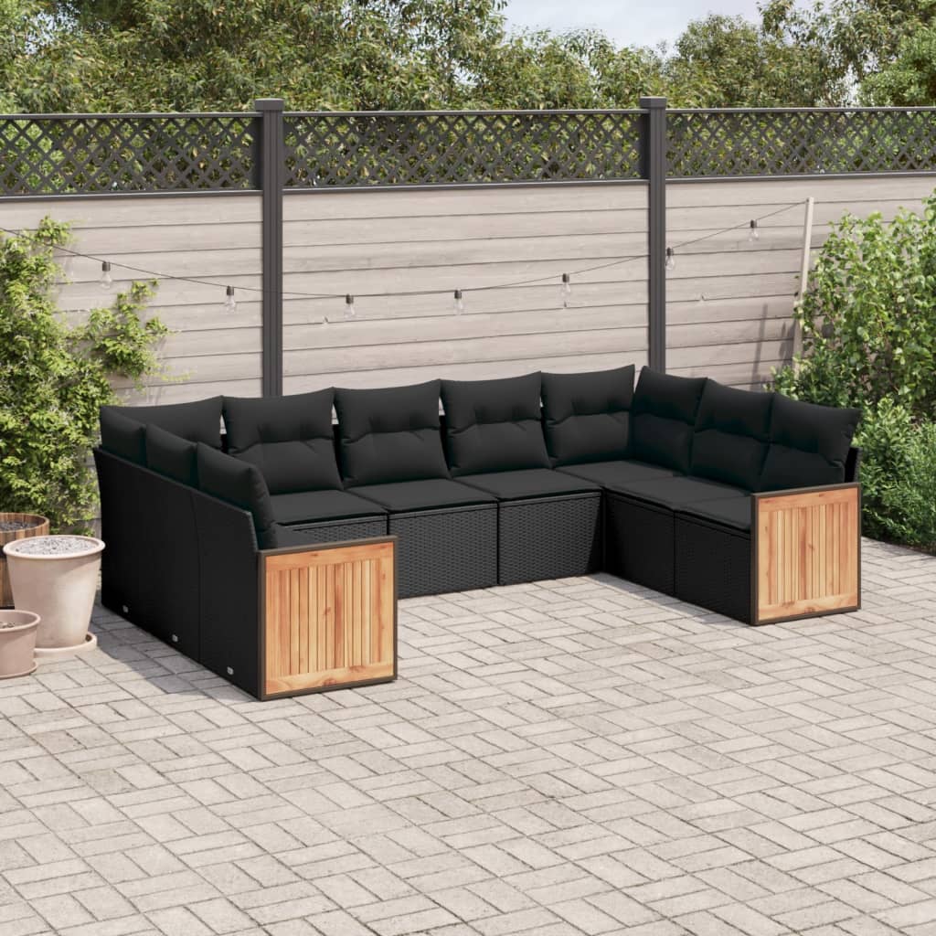 Set Divani da Giardino 9 pz con Cuscini Nero in Polyrattan 3260354