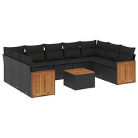 Set Divani da Giardino 10pz con Cuscini in Polyrattan Nero 3260361