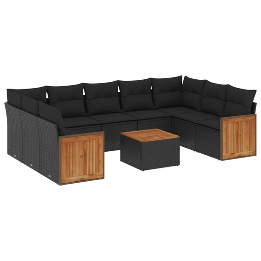 Set Divani da Giardino 10pz con Cuscini in Polyrattan Nero 3260361