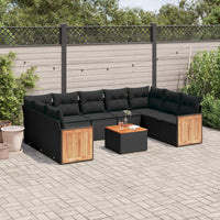 Set Divani da Giardino 10pz con Cuscini in Polyrattan Nero 3260361