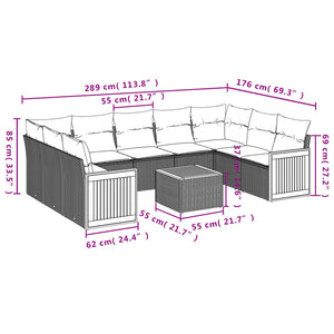 Set Divani da Giardino 10pz con Cuscini in Polyrattan Nero 3260362