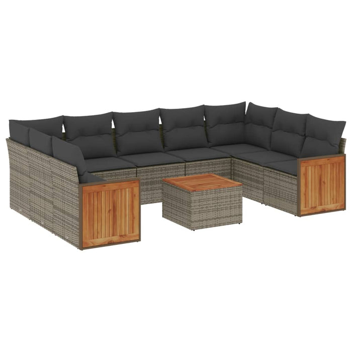 Set Divano da Giardino 10 pz con Cuscini Grigio in Polyrattan 3260366