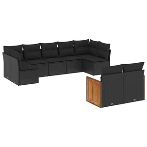 Set Divani da Giardino 9 pz con Cuscini Nero in Polyrattancod mxl 113288