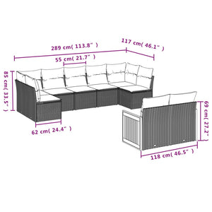 Set Divani da Giardino 9 pz con Cuscini Nero in Polyrattancod mxl 113288