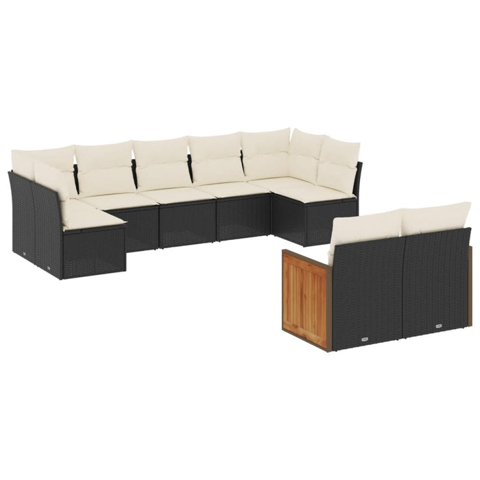 Set Divani da Giardino 9 pz con Cuscini Nero in Polyrattan 3260369