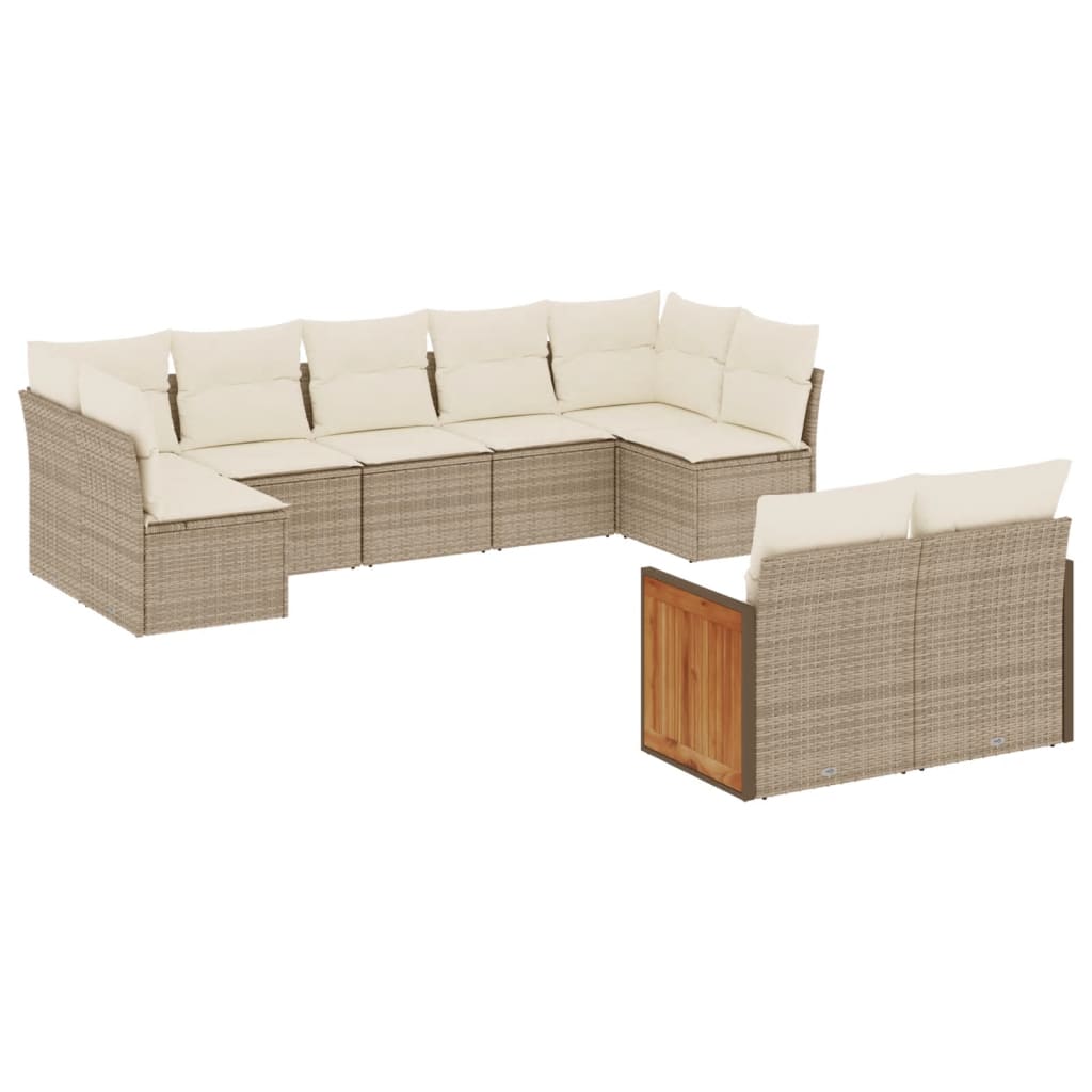 Set Divano da Giardino 9 pz con Cuscini Beige in Polyrattan 3260371