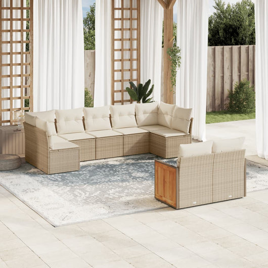 Set Divano da Giardino 9 pz con Cuscini Beige in Polyrattan 3260371