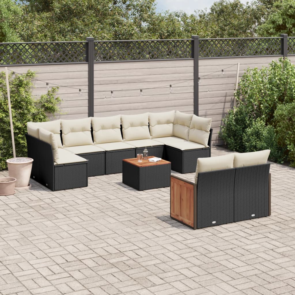 Set Divani da Giardino 10pz con Cuscini in Polyrattan Nero 3260376