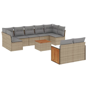 Set Divano da Giardino 10 pz con Cuscini Beige in Polyrattan 3260379