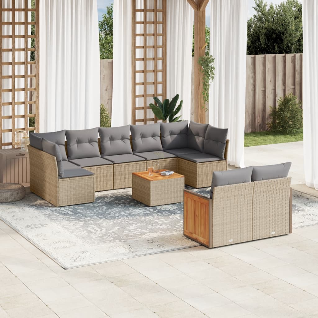 Set Divano da Giardino 10 pz con Cuscini Beige in Polyrattan 3260379