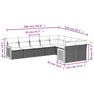 Set Divani da Giardino 9 pz con Cuscini Nero in Polyrattan 3260383