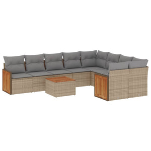 Set Divano da Giardino 10 pz con Cuscini Beige in Polyrattan 3260393