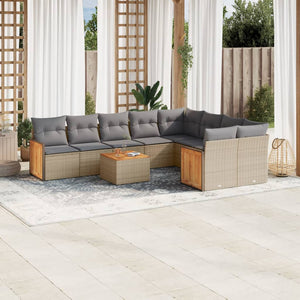 Set Divano da Giardino 10 pz con Cuscini Beige in Polyrattan 3260393