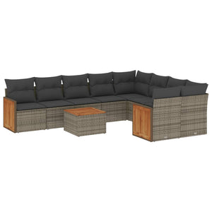 Set Divano da Giardino 10 pz con Cuscini Grigio in Polyrattan 3260394