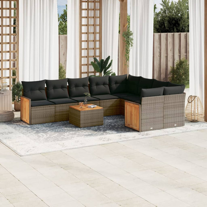 Set Divano da Giardino 10 pz con Cuscini Grigio in Polyrattan 3260394