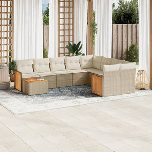 Set Divano da Giardino 10 pz con Cuscini Beige in Polyrattan 3260399