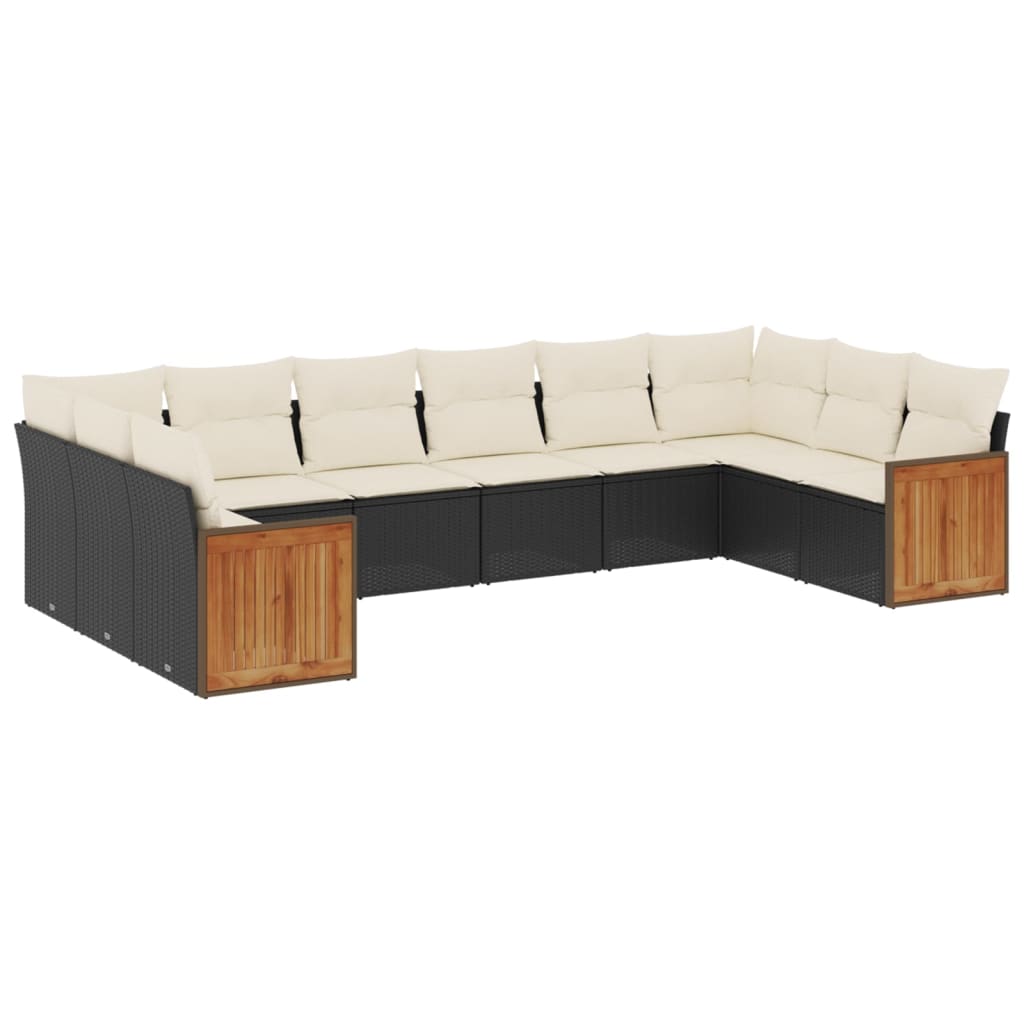 Set Divani da Giardino 10pz con Cuscini in Polyrattan Nero 3260404