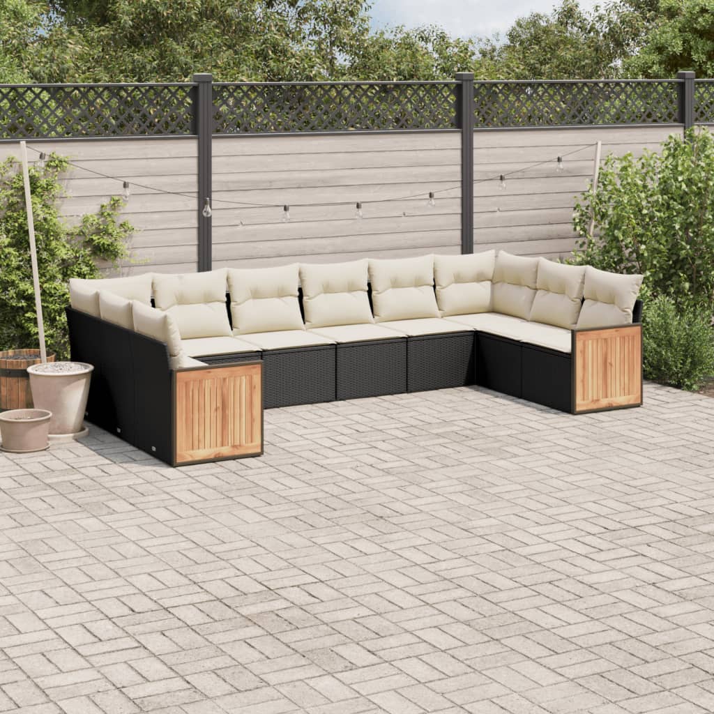 Set Divani da Giardino 10pz con Cuscini in Polyrattan Nero 3260404