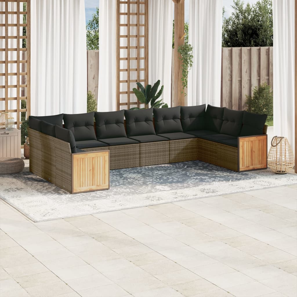 Set Divano da Giardino 10 pz con Cuscini Grigio in Polyrattan 3260408