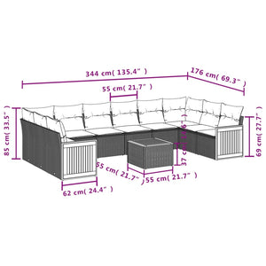 Set Divani da Giardino 11 pz con Cuscini in Polyrattan Nerocod mxl 88321