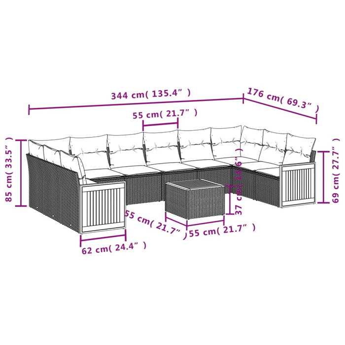 Set Divani da Giardino 11 pz con Cuscini in Polyrattan Nerocod mxl 88321