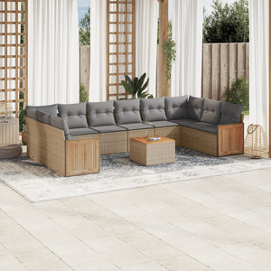 Set Divani da Giardino 11 pz con Cuscini Beige in Polyrattan 3260414