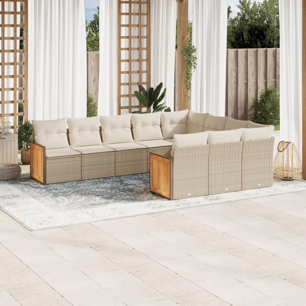 Set Divano da Giardino 10 pz con Cuscini Beige in Polyrattan 3260420