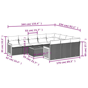 Set Divani da Giardino 11 pz con Cuscini in Polyrattan Nero 3260424