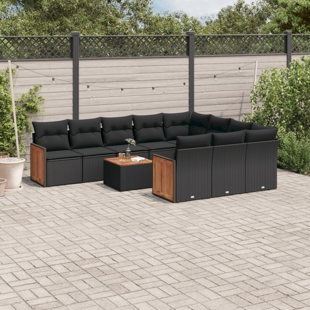 Set Divani da Giardino 11 pz con Cuscini in Polyrattan Nero 3260424