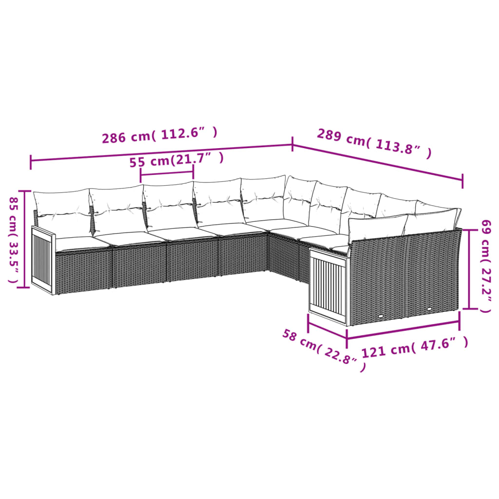 Set Divani da Giardino 10pz con Cuscini in Polyrattan Nerocod mxl 112666