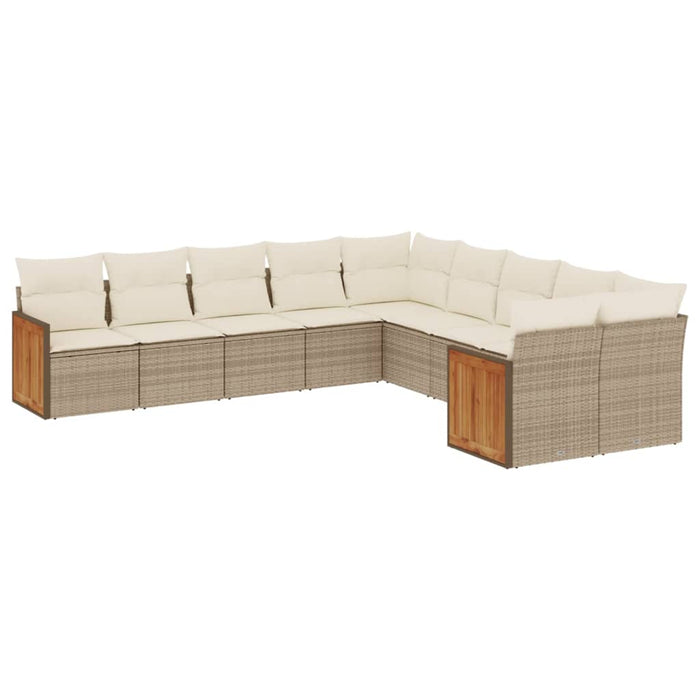 Set Divano da Giardino 10 pz con Cuscini Beige in Polyrattan 3260434