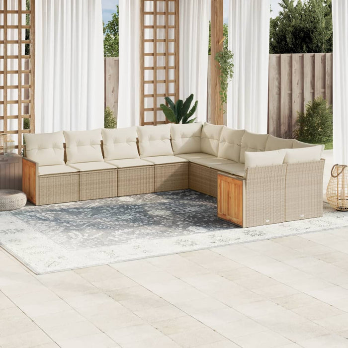 Set Divano da Giardino 10 pz con Cuscini Beige in Polyrattan 3260434