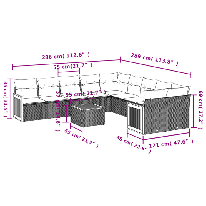 Set Divani da Giardino 11 pz con Cuscini in Polyrattan Nerocod mxl 112177