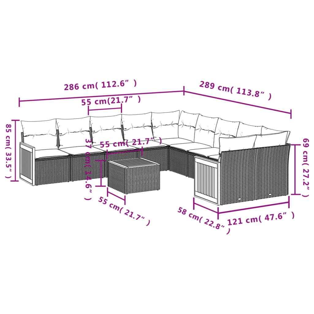 Set Divani da Giardino 11 pz con Cuscini in Polyrattan Nerocod mxl 88161