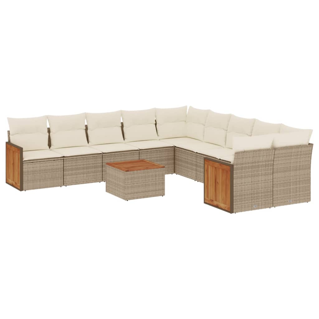 Set Divani da Giardino 11 pz con Cuscini Beige in Polyrattan 3260441