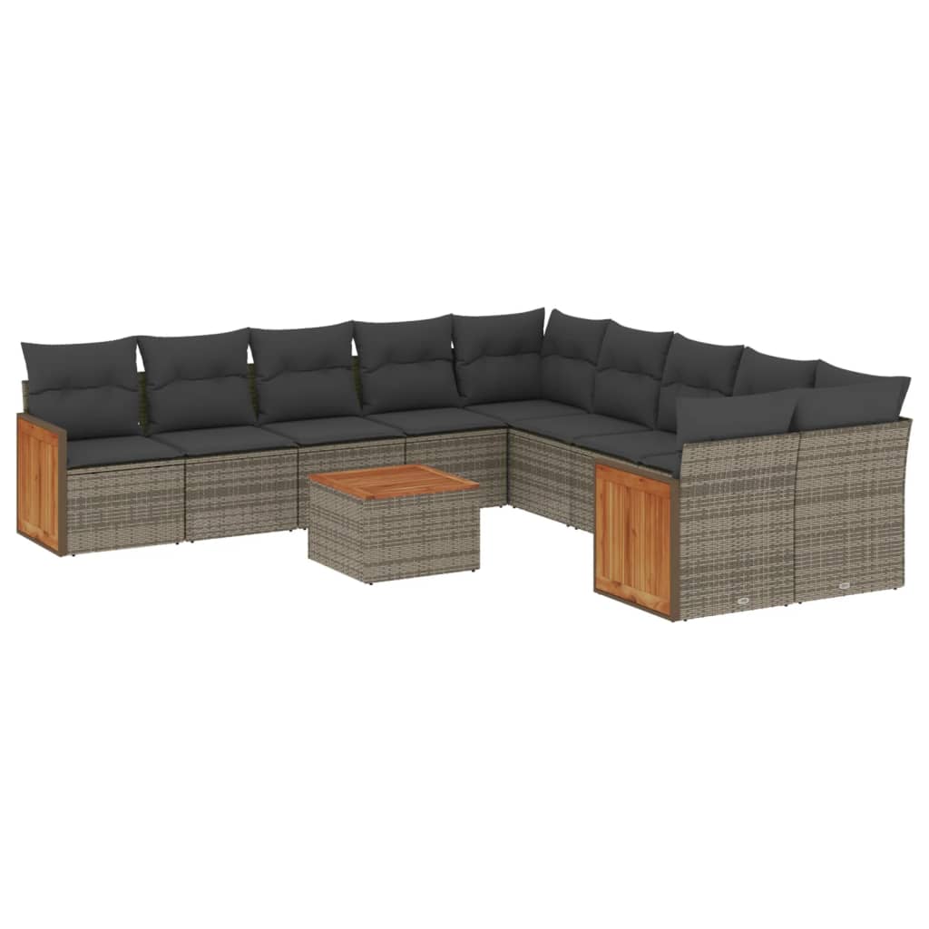 Set Divani da Giardino 11 pz con Cuscini in Polyrattan Grigio 3260443