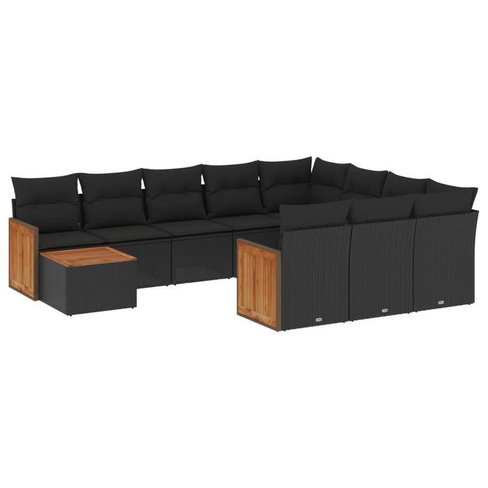 Set Divani da Giardino 11 pz con Cuscini in Polyrattan Nero 3260445