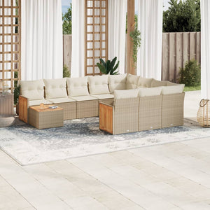 Set Divani da Giardino 11 pz con Cuscini Beige in Polyrattan 3260448