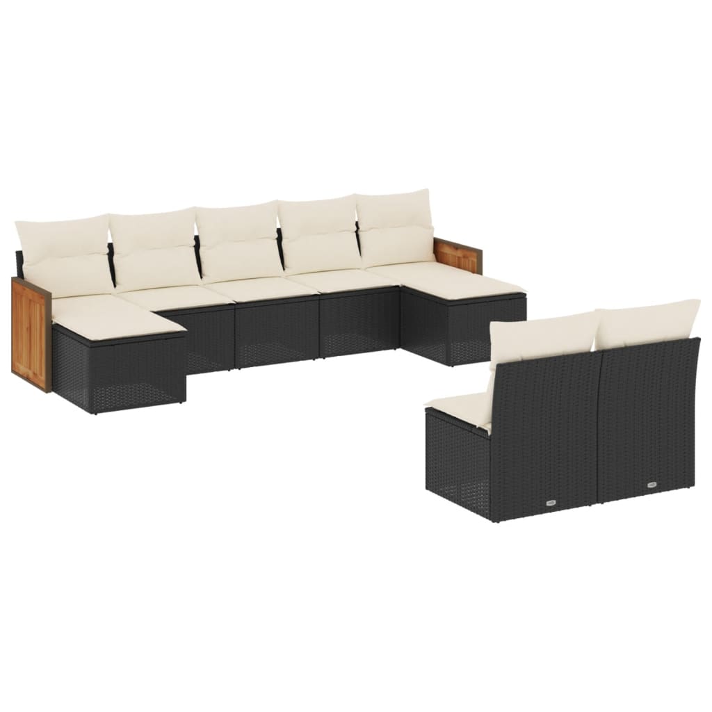 Set Divani da Giardino 9 pz con Cuscini Nero in Polyrattan 3260453