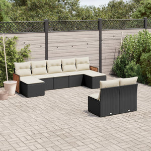 Set Divani da Giardino 9 pz con Cuscini Nero in Polyrattan 3260453