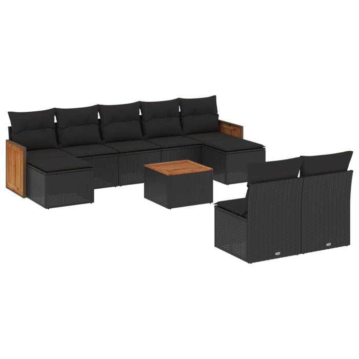 Set Divani da Giardino 10pz con Cuscini in Polyrattan Nero 3260459